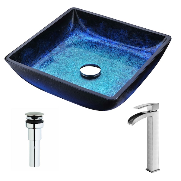 Anzzi Viace Vessel Sink in Blazing Blue with Key Brushed Nickel Faucet LSAZ056-097B - main